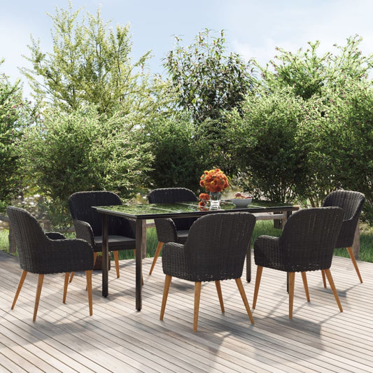 Garden Dining Set Black Powder-Coated Steel Large Durable