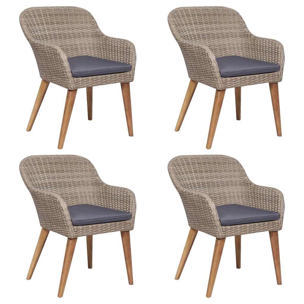 Garden Dining Set Table: Black, Chairs: Brown, Cushions: Dark Grey