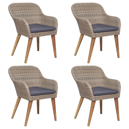Garden Dining Set Table: Black, Chairs: Brown, Cushions: Dark Grey