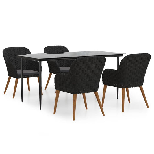 5 Piece Patio Dining Set with Cushions Black