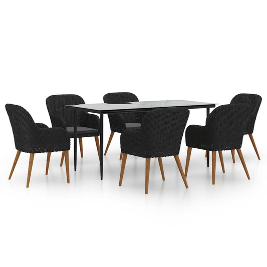 7 Piece Patio Dining Set with Cushions Black