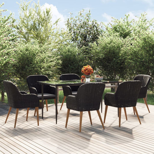 7 Piece Patio Dining Set with Cushions Black