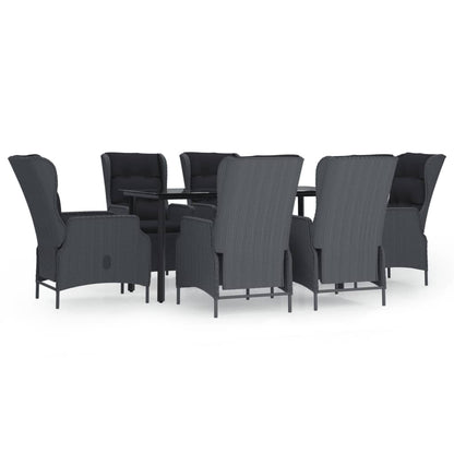 Garden Dining Set Dark Grey Poly Rattan Large Adjustable Armrests
