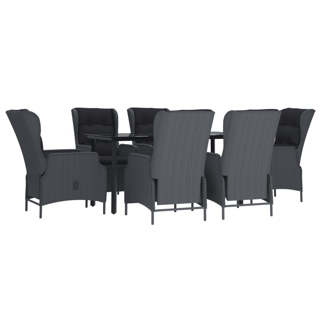 Garden Dining Set Dark Grey Poly Rattan Large Adjustable Armrests