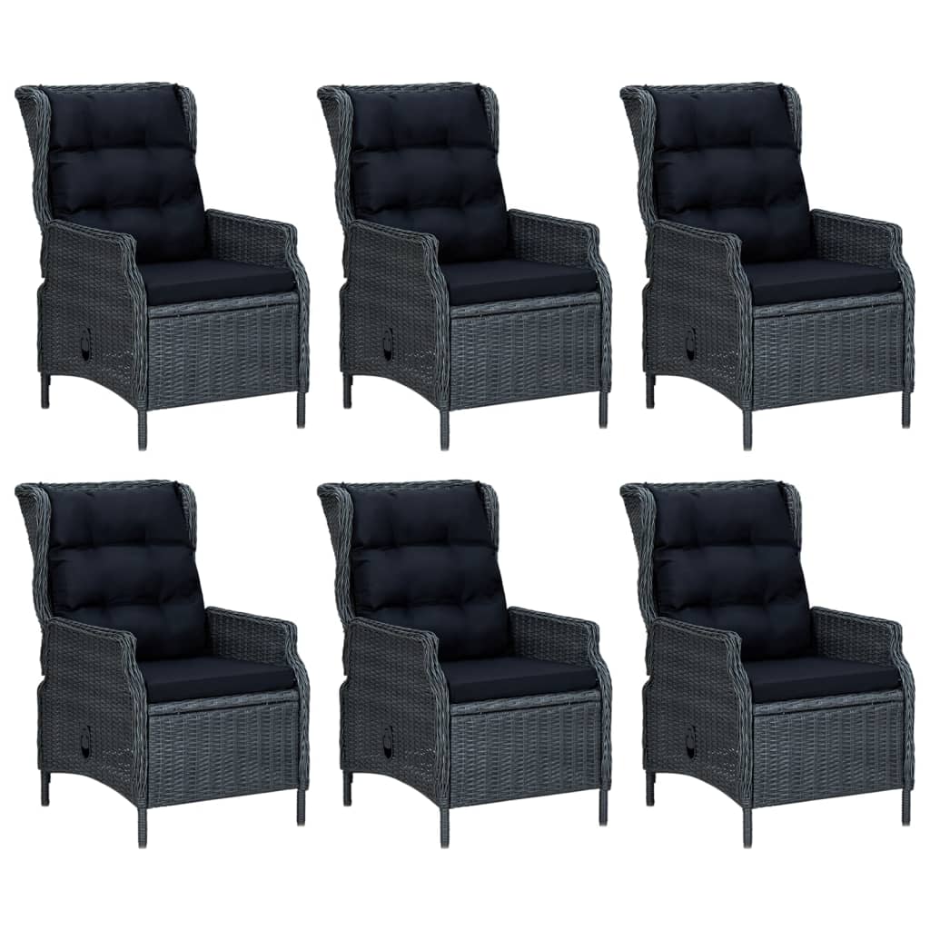 Garden Dining Set Dark Grey Poly Rattan Large Adjustable Armrests