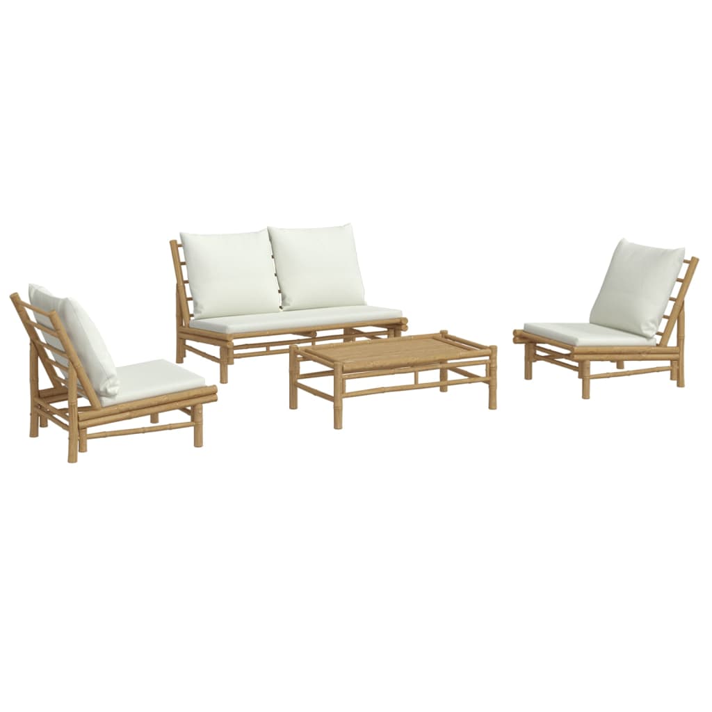 Garden Lounge Set Cream white, Natural Bamboo Bamboo, Polyester