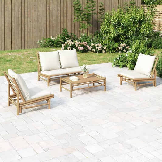 Garden Lounge Set Cream white, Natural Bamboo Bamboo, Polyester
