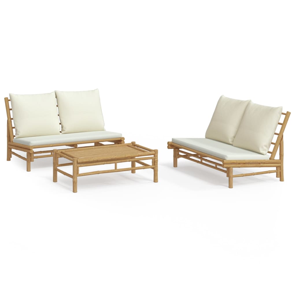Garden Lounge Set Cream White, Natural Bamboo, Polyester Modular