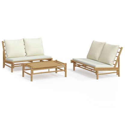 Garden Lounge Set Cream White, Natural Bamboo, Polyester Modular