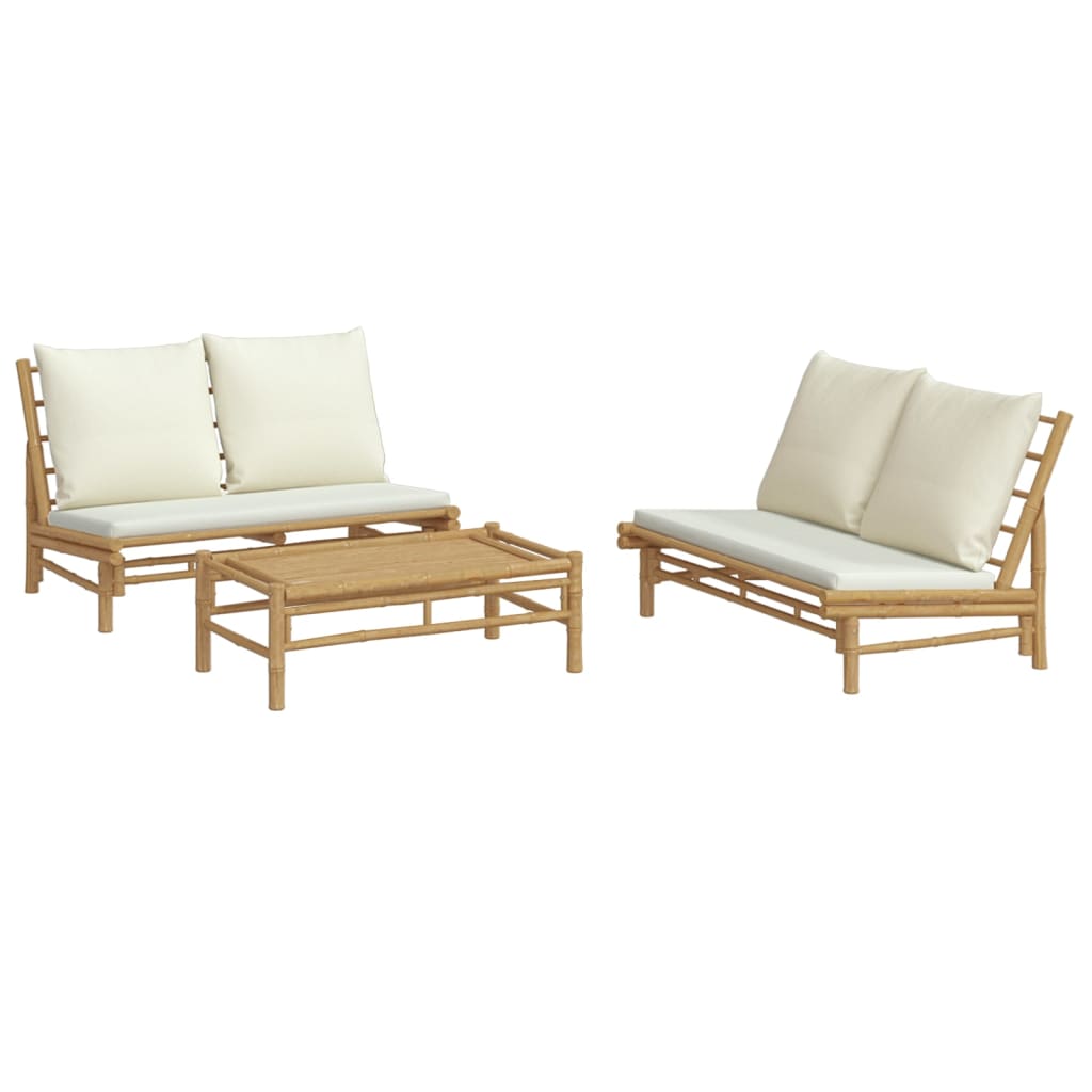 Garden Lounge Set Cream White, Natural Bamboo, Polyester Modular