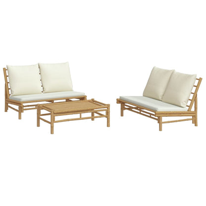 Garden Lounge Set Cream White, Natural Bamboo, Polyester Modular