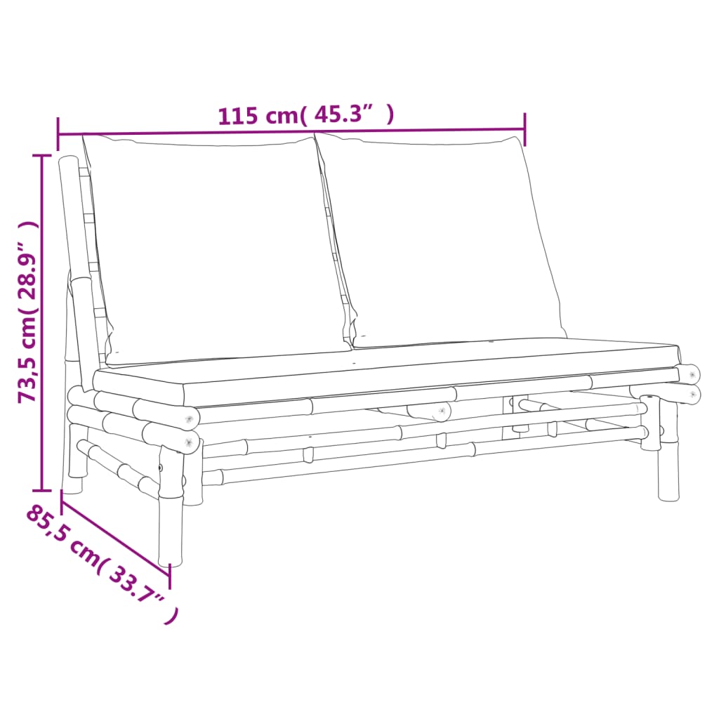 Garden Lounge Set Cream White, Natural Bamboo, Polyester Modular
