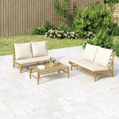 Garden Lounge Set Cream White, Natural Bamboo, Polyester Modular