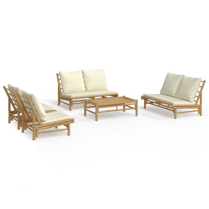 Garden Lounge Set Natural Bamboo, Cream White Bamboo, Polyester