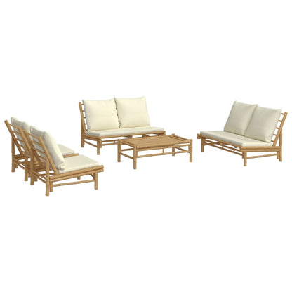 Garden Lounge Set Natural Bamboo, Cream White Bamboo, Polyester