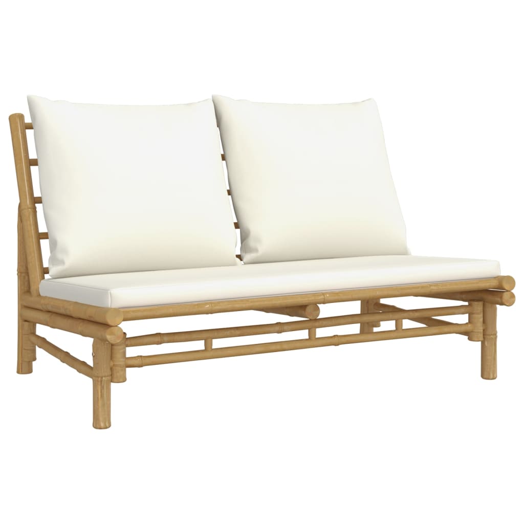 Garden Lounge Set Natural Bamboo, Cream White Bamboo, Polyester