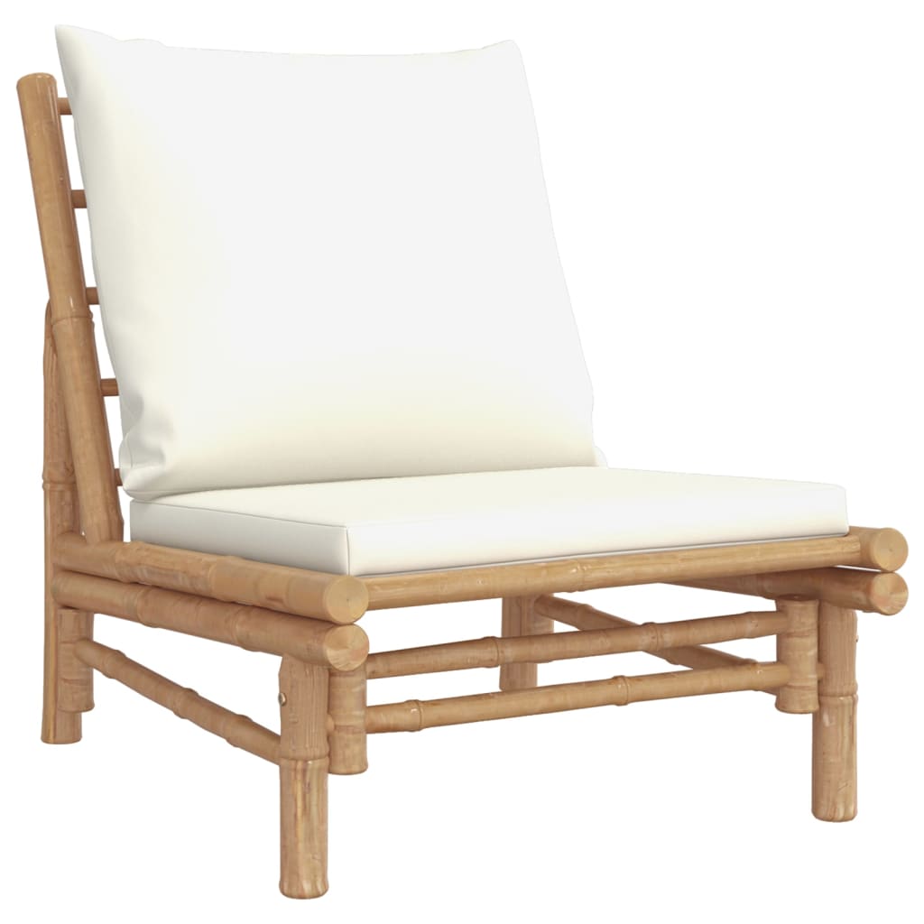 Garden Lounge Set Natural Bamboo, Cream White Bamboo, Polyester