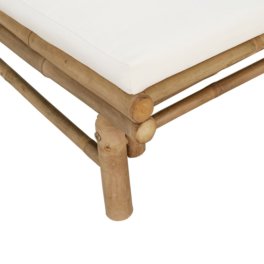 Garden Lounge Set Natural Bamboo, Cream White Bamboo, Polyester