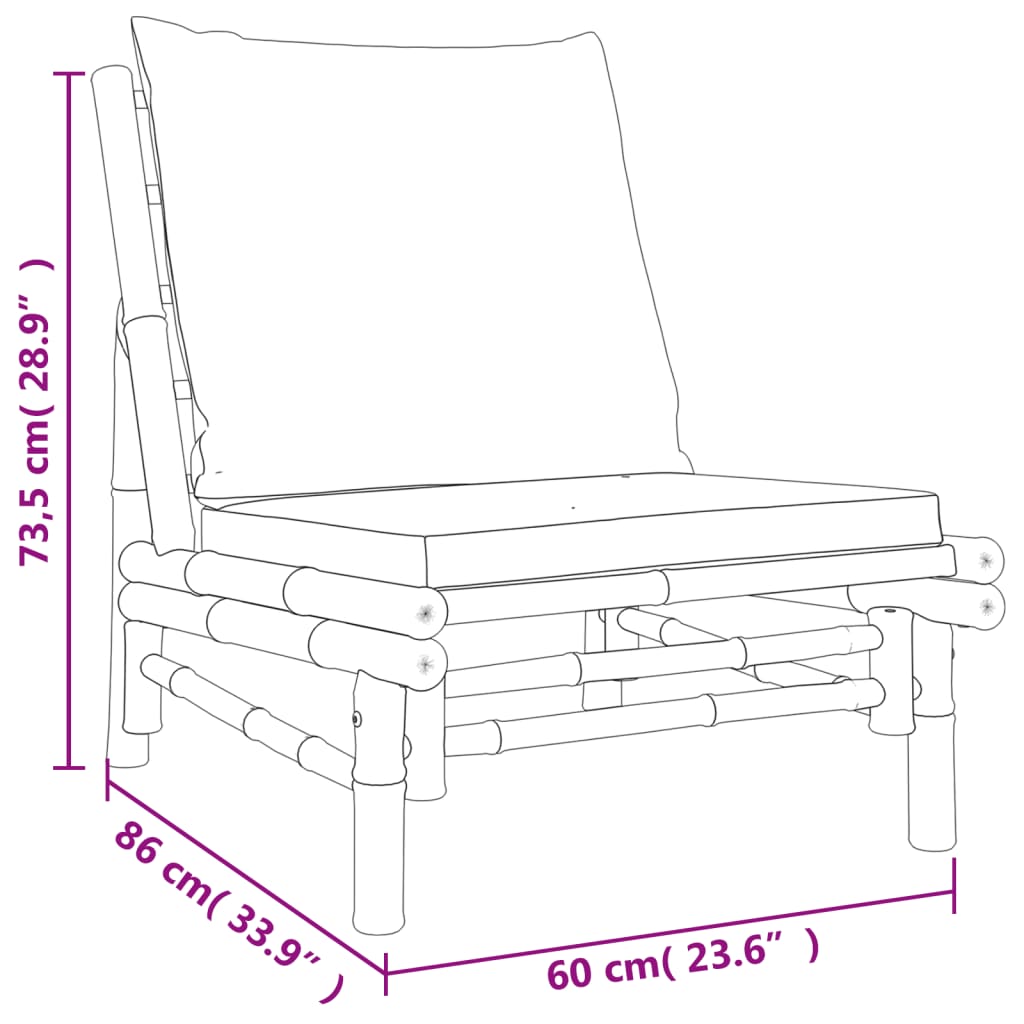 Garden Lounge Set Natural Bamboo, Cream White Bamboo, Polyester