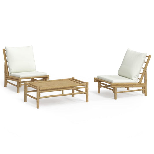Garden Lounge Set Cream White, Bamboo Bamboo, Fabric (100% polyester)