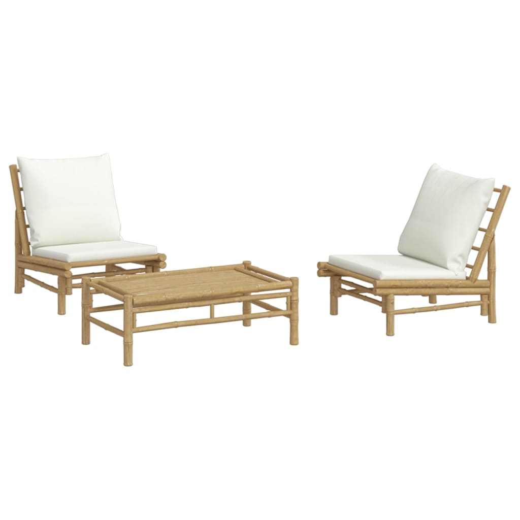 Garden Lounge Set Cream White, Bamboo Bamboo, Fabric (100% polyester)