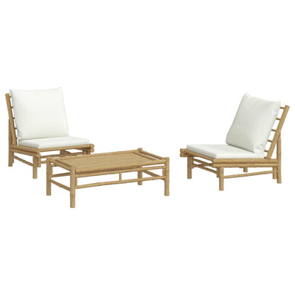 Garden Lounge Set Cream White, Bamboo Bamboo, Fabric (100% polyester)