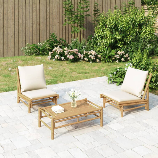 Garden Lounge Set Cream White, Bamboo Bamboo, Fabric (100% polyester)