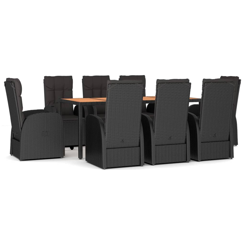 Garden Dining Set Black PE rattan Large Adjustable Footrests