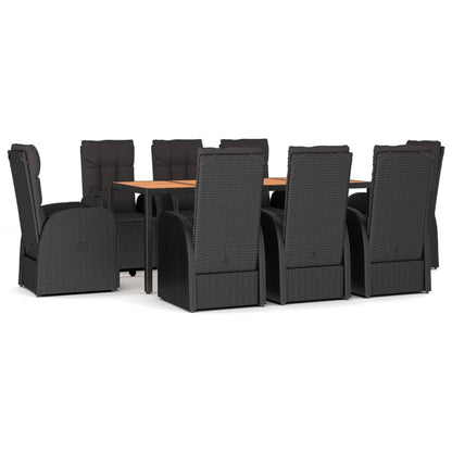 Garden Dining Set Black PE rattan Large Adjustable Footrests