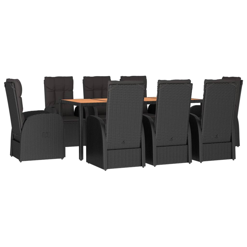 Garden Dining Set Black PE rattan Large Adjustable Footrests