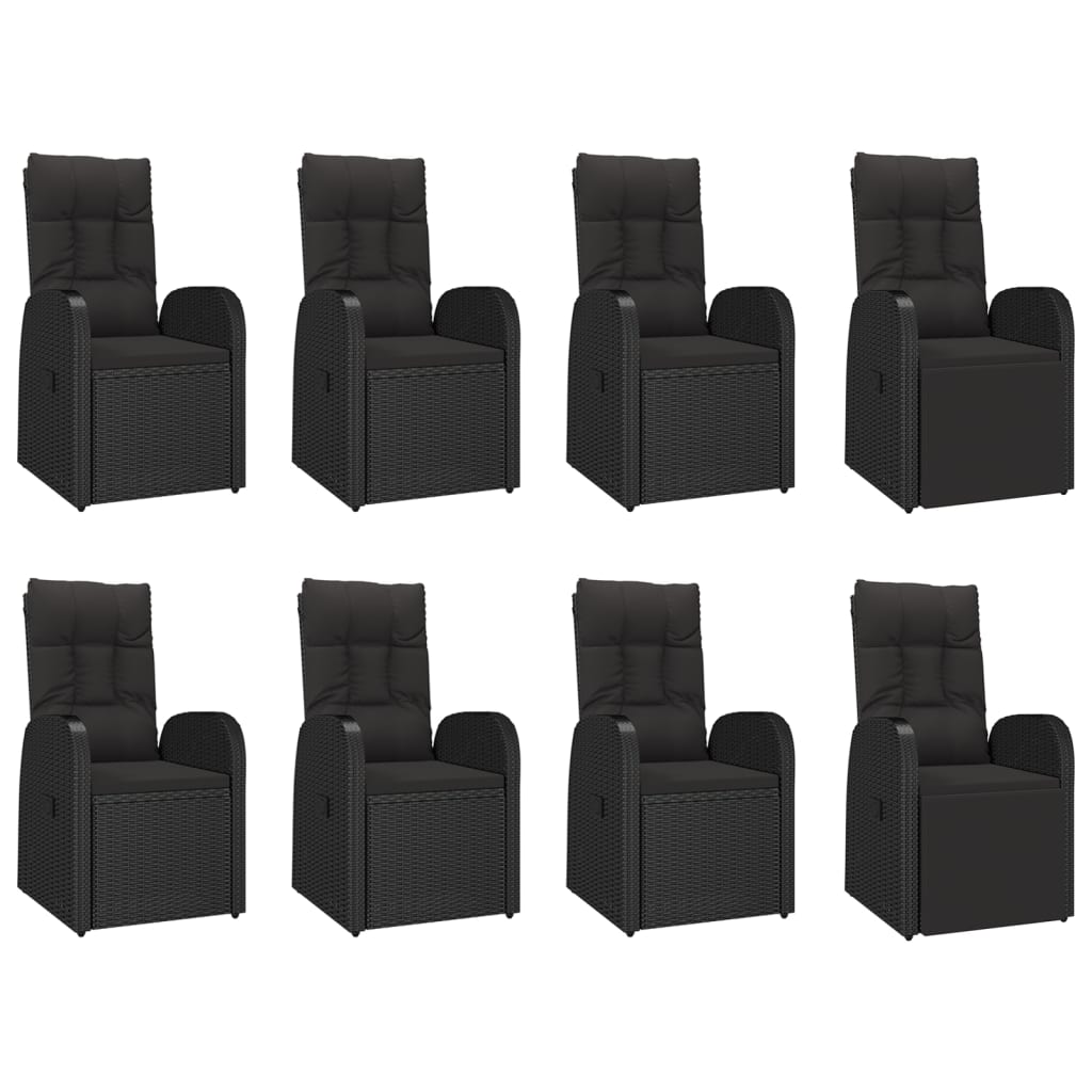 Garden Dining Set Black PE rattan Large Adjustable Footrests