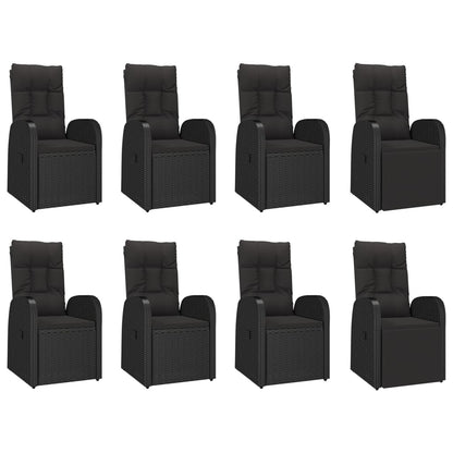 Garden Dining Set Black PE rattan Large Adjustable Footrests