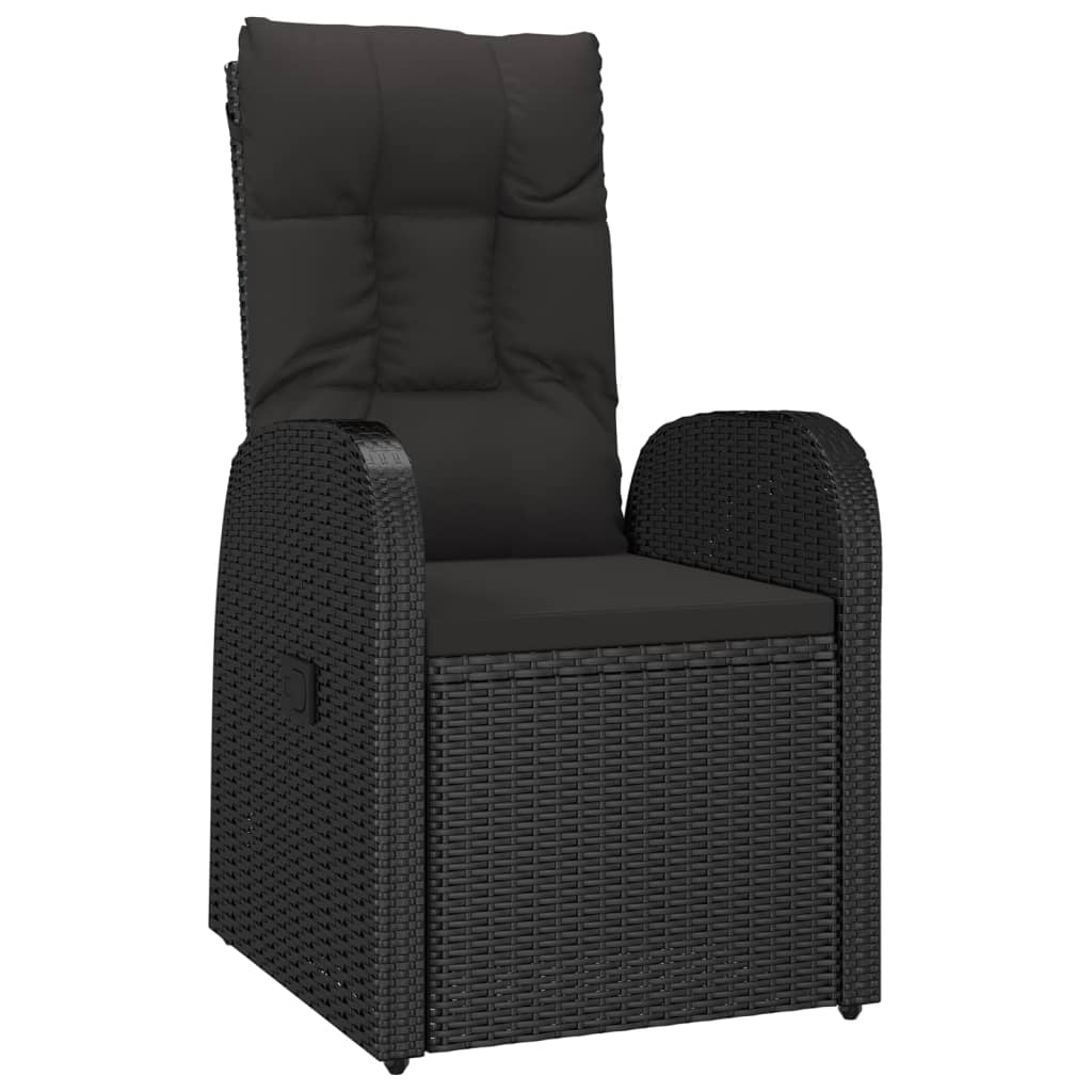Garden Dining Set Black PE rattan Large Adjustable Footrests