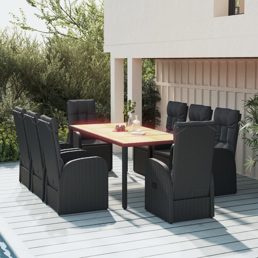 Garden Dining Set Black PE rattan Large Adjustable Footrests