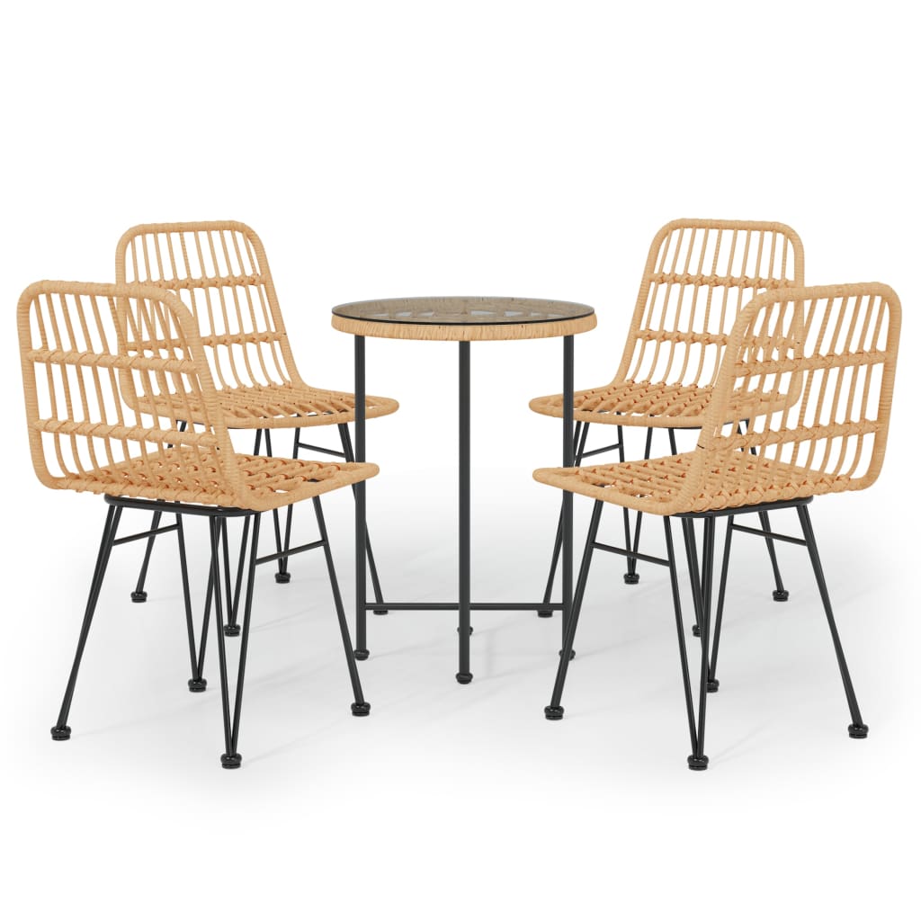 Garden Dining Set Black Steel, tempered glass, polyethylene rattan