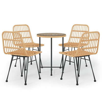 Garden Dining Set Black Steel, tempered glass, polyethylene rattan