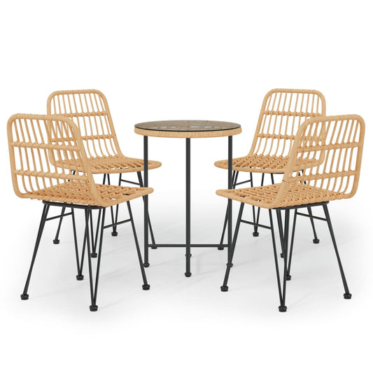 Garden Dining Set Black Steel, tempered glass, polyethylene rattan