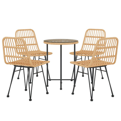 Garden Dining Set Black Steel, tempered glass, polyethylene rattan