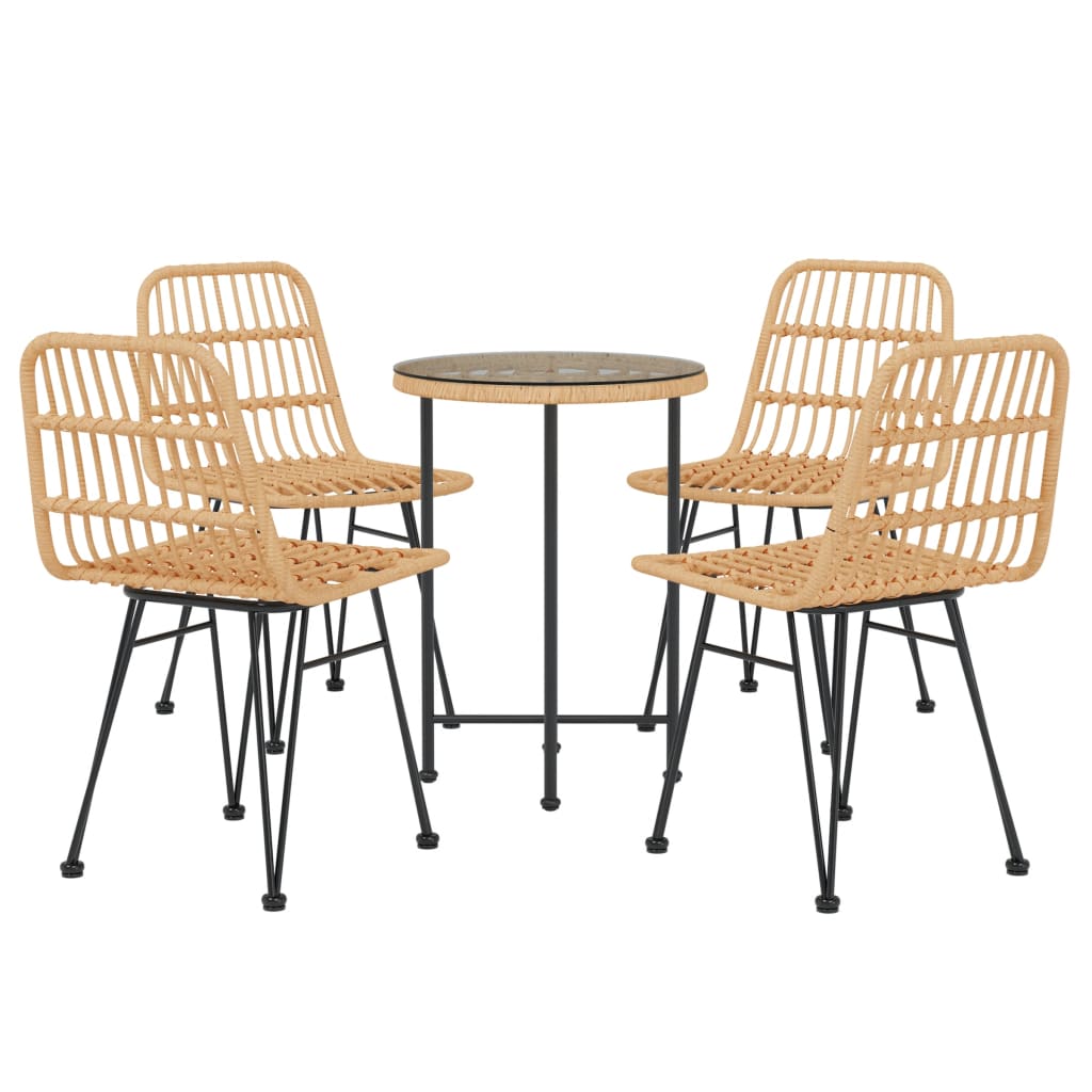 Garden Dining Set Black Steel, tempered glass, polyethylene rattan