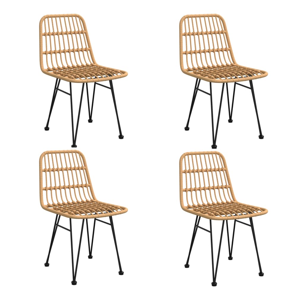 Garden Dining Set Black Steel, tempered glass, polyethylene rattan