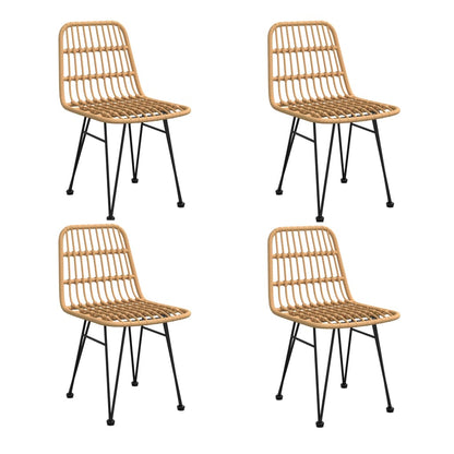 Garden Dining Set Black Steel, tempered glass, polyethylene rattan