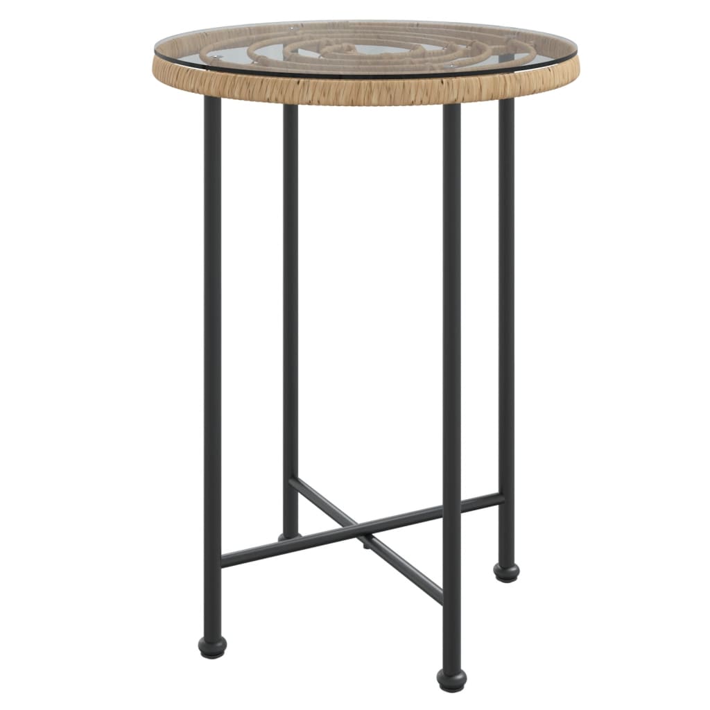 Garden Dining Set Black Steel, tempered glass, polyethylene rattan