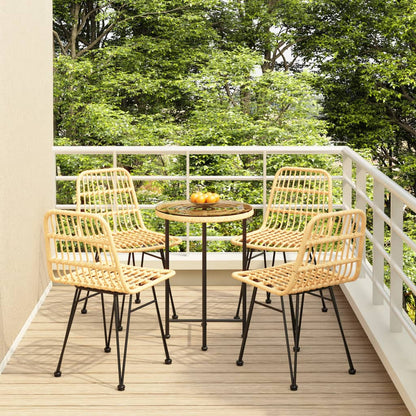 Garden Dining Set Black Steel, tempered glass, polyethylene rattan