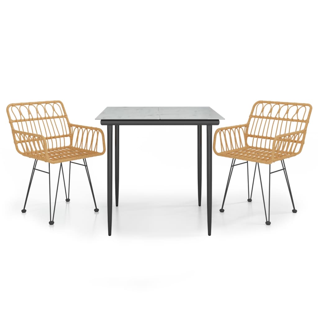 Garden Dining Set Black Steel, Tempered Glass, Polyethylene Medium