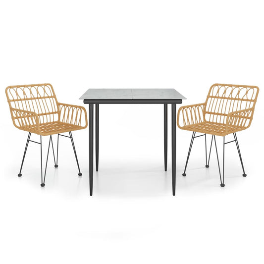 Garden Dining Set Black Steel, Tempered Glass, Polyethylene Medium