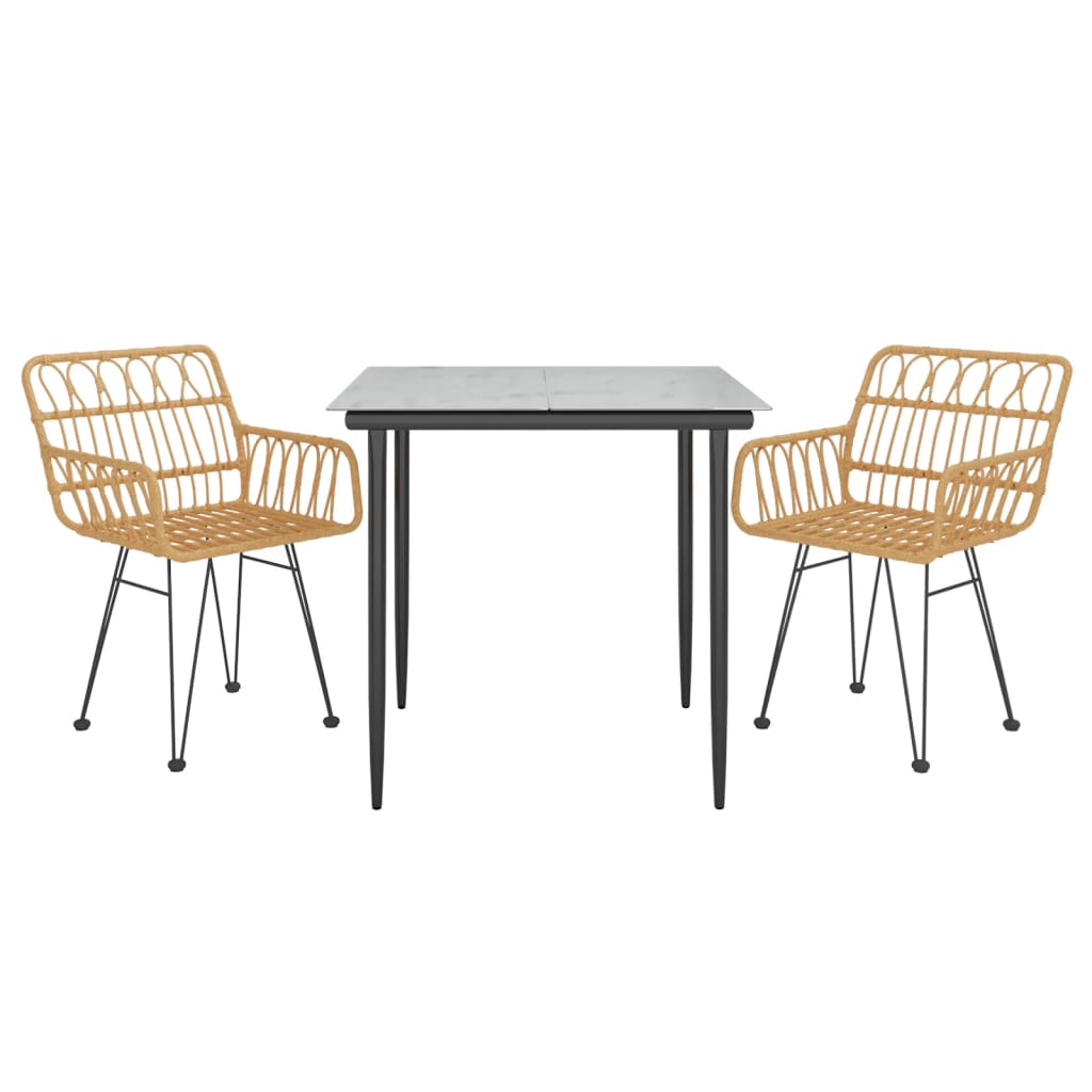 Garden Dining Set Black Steel, Tempered Glass, Polyethylene Medium