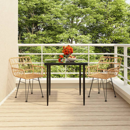 Garden Dining Set Black Steel, Tempered Glass, Polyethylene Medium