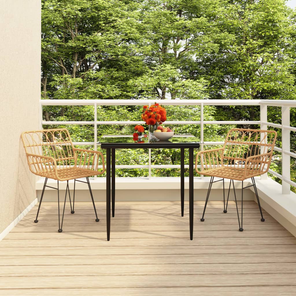 Garden Dining Set Black Steel, Tempered Glass, Polyethylene Medium