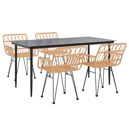 Garden Dining Set Black Polyethylene Rattan, Steel, Tempered Glass
