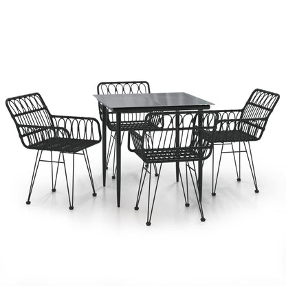 Garden Dining Set Black Poly Rattan Standard Durable